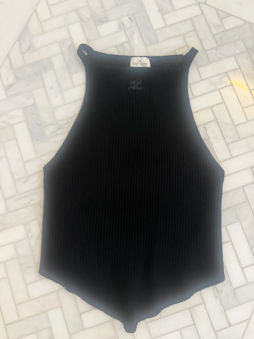 Courrege Black Ribbed Tank Top